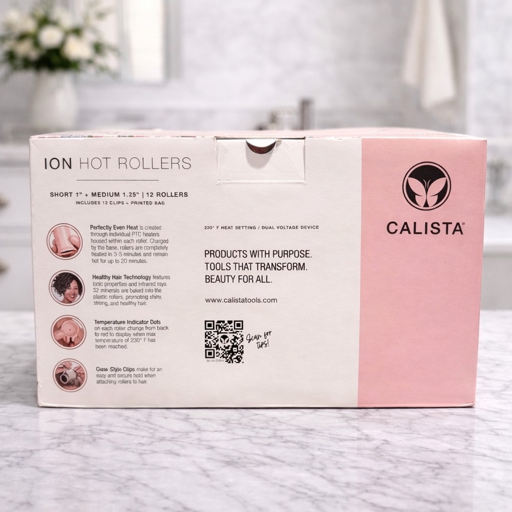 Calista Ion Hot Rollers Set 12 Rollers w/ Floral Case Salon Volume Curl System - Picture 2 of 4